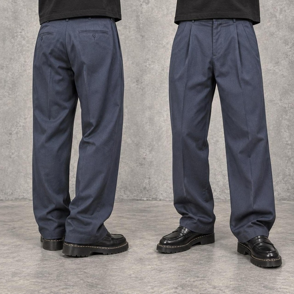 32x32 Blue Straight Wide-Leg Pleated Dress Pants Y2K